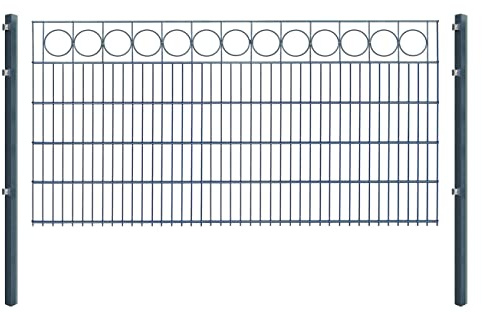 Doppelstabmattenzaun RING - Komplett-Set inkl. Pfosten & Befestigungsmaterial - optisch ansprechender Schmuckzaun mit Zierelementen (L 8 m | H 103 cm | Anthrazit)
