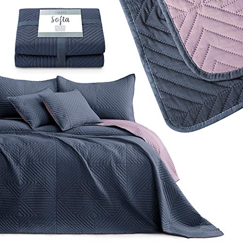 AmeliaHome Tagesdecke anthrazit Flieder 260x280 Bettüberwürf zweiseitig Ultrasonic Steppung Polyester Softa