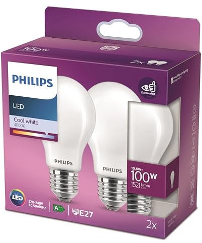 Philips LED Classic E27 Lampe, 100 W, kaltweiß, 2er Pack