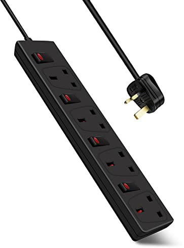 ExtraStar 4 Way Extension Lead, 13A/3120W Fused Power Strips UK Plug with Individual Indicator Switch (2M, Black)