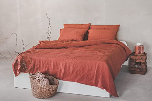 Ger3as Set Copripiumino/ 100% Biancheria da Letto in Lino Lavato, con Chiusura Hotel, StoneWashed (Ricchi colori mattone, 80 x 80 cm)