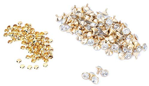 100 Stück Strassnieten Kristalldiamantnieten Nieten Inlay Schnelle Nieten Flecken Nieten für DIY Leder Kleidung Tasche Schuhe Basteln Oder Reparieren (Gold + Weißer Diamant)