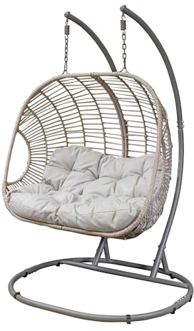 Dellonda Egg Hanging Swing Chair, Wicker Rattan Basket, Steel Frame, Double - DG61