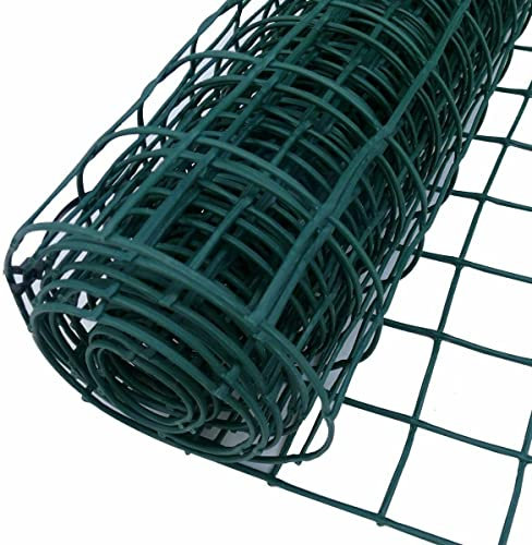 PVC Coated Wire Mesh Fencing 10M x 0.9M Height Green Galvanised Garden Fence (0.9M x 10M x (Mesh 13mm))