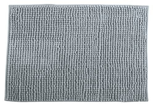 MSV Badteppich Badvorleger Duschvorleger Chenille Hochflor Badematte 50x80 cm – Hellgrau