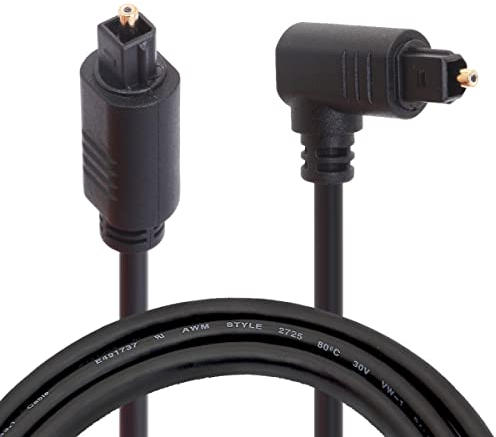 Optical Fiber Cable, 90 Degree Right Angle Digital Audio Toslink Cable 24 Gold-Plated Optical Audio Cable for AV Receiver Sound Bar,Smart TV,Xbox,PS4,Blu-Ray Players (2 Meter / 6.6 FT)