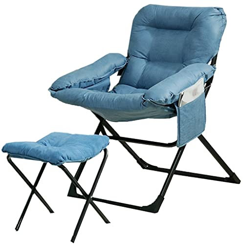 DUNAKE Sessel Relaxsessel, Klappbarer Relaxsessel Mit Hocker, Gepolsterter Lounge Sessel Mit Seitentasche, 3-Fach Verstellbarer, Gepolsterter Freizeitsitz Für Zimmer (Color : Blue A)