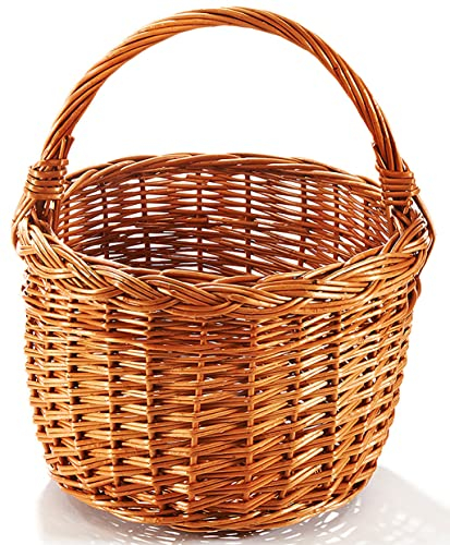 Kobolo Einkaufskorb geflochten Weidenkorb aus Weide - rund - mit Henkel Braun