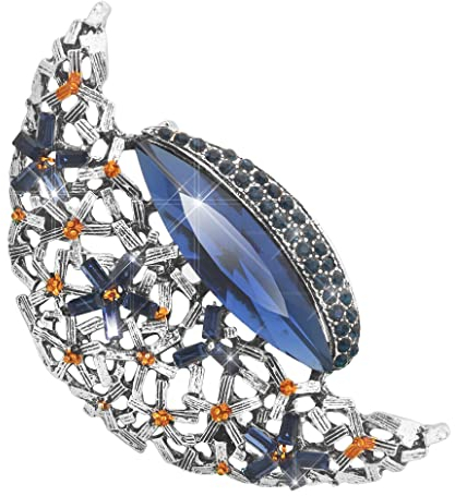 KristLand Silberfarbene Brosche mit Blauem Mond Retro Art Deco Outfits Brosche Party Geburtstag Kristall Strass Brustnadel Corsage-Geschenk für Frauen Damen