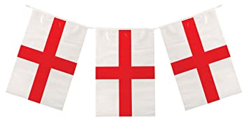 Henbrandt St. George's Cross Party Wimpelkette 10 m mit 20 Flaggen England St. George Wimpelkette Rot und Weiß Kreuz Euros Fußball Meisterschaft