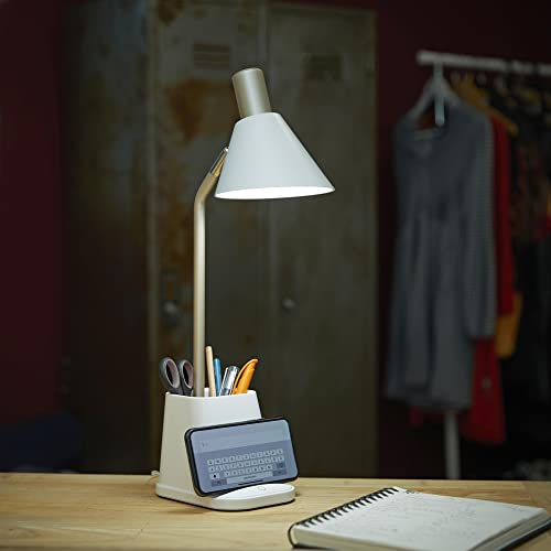 Northpoint LED QI Schreibtischlampe Weiß mit wireless Charging und USB-Anschluss 3 Lichtmodi dimmbar mit integriertem Stifthalter