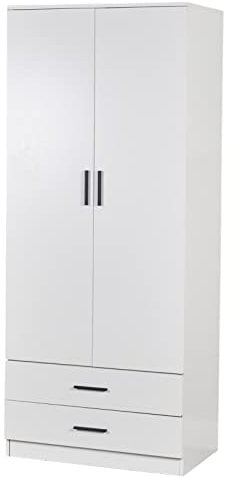 URBNLIVING White Wooden Bedroom Furniture Cabinet Chest of Drawers Dressing Table Wardrobe - 2 Door Wardrobe