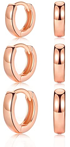 CERSLIMO Creolen Rosegold, Ohrringe Sterling Silber & Rose Vergoldet Creolen Set (10mm/12mm/14mm) Breite 3mm Klein Schmuck Geschenke für Damen Mädchen