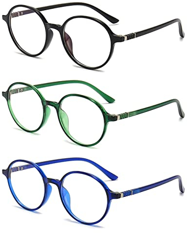 VEVESMUNDO Blaulichtfilter Lesebrille Runde Retro Groß Damen Herren Anti Blaulicht Lesehilf Sehhilfe Brille (3 Stück Lesebrillen Set, +1.0)