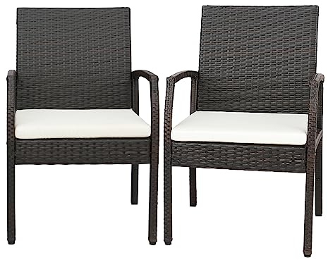 Giantex 2 Stück wetterfeste Rattanstühle, Outdoor-Sessel mit Sitzkissen mit Reißverschluss, 2 bequeme Stühle, für Garten, Terrasse, Terrasse