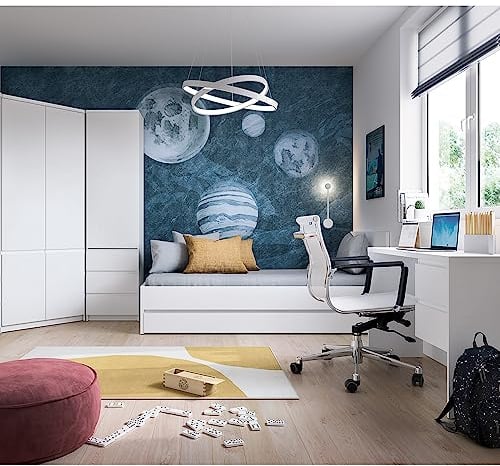 Lomadox Jugendzimmer Komplett Set mit Bett 120x200, Schreibtisch, Eckkleiderschrank, Schrank, Bettschublade in weiß modern