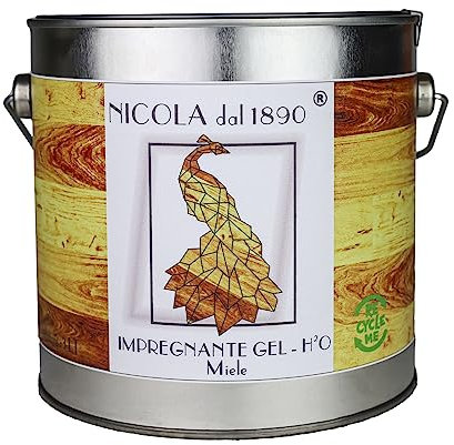 NICOLA VERNICI Impregnante Legno all'Acqua in Gel, per Esterni e Interni, Made in Italy, 3 LT, Color Miele