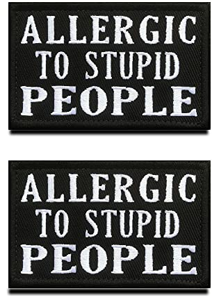 2 Pcs Allergisch Gegen Dumme Menschen Fun Patch Gestickt Taktische Militär Moral Appliques Emblem für Biker Kleidung Rucksack Uniform Weste Hundegeschirr Militär Taktisch Draussen