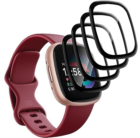 FWKDWHPH [4 Stück Displayschutzfolie kompatibel mit Fitbit Versa 4/Sense 2,3D Voller Bildschutzfolie,Anti-Kratzer/Bläschen/Fingerabdruck,HD Schutzfolie