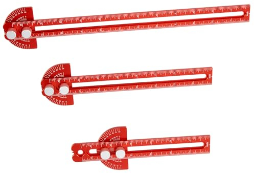 TOURACE Präzisions-Lineal für Holzbearbeitung, 3 Stück, Metallschieberegler, Holzbearbeitungswerkzeuge, T-Quadrat, metrisch/Zoll, tragbare Lineale mit Winkelmesser (15,2 cm, 20,3 cm, 30,5 cm)