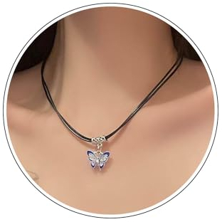 Wendalern Boho Silber Schmetterling Choker Halskette geschichtet schwarzes Leder Seil Halskette CZ Schmetterling Anhänger Halskette niedlich Emaille Schmetterling Halskette Kette Schmuck für Frauen