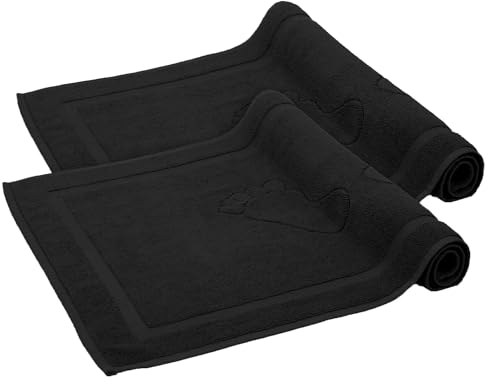 Komfortec Badvorleger Set 2 Teilig, Frottee Duschvorleger, Waschbar Duschmatte & Badteppich, 800 g/m² &100% Baumwolle, Saugfähig & Schnelltrocknend, 50 x 80 cm, Schwarz