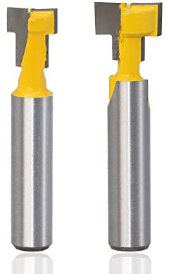 Mesee Set di 2 T-Slot Cutter Router Bits, 8 mm Gambo Frese Scanalare per Scanalature per Legno Taglierina 9.52 mm e 12.7 mm Utensili da Fresatura T-Slot Track Fresa per Lavorazione del Legno - Giallo