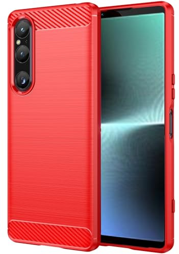 Folmecket Sony Xperia 1 V Handyhülle,Kratzfest TPU 6,5 Zoll Rot | Sony Xperia 1 V Handyhülle, Karbonfaser, Kratzfest, stoßdämpfend, weiche TPU-Gummi-Schutzhülle für Sony Xperia 1 V 6,5 Zoll