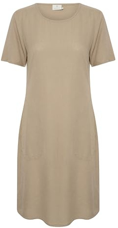 KAFFE Damen Damenkleid, Rundhalsausschnitt, Kurze Ärmel, reguläre Passform, Taschen über dem Knie Kleid, Chinchilla, 34