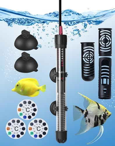 LAOYE Calefacción Acuario 120 litros 100 W Calentador Acuario Temperatura Eco Calentador de Acuario Regulable con Luz Indicadora Ventosa y Escudo Protector(20-34°C)