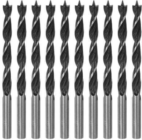 HARFINGTON 10pcs Brad Point Drill Bits 6mm(1/4) Dia Straight Round Shank Metric Brad Point Spiral Twist Drill Bits for Softwood Hardwood Plywood Plastic Rubber, Black