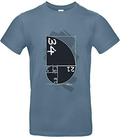 smilo & bron Herren T-Shirt mit Motiv Fibonacci Bedruckt Blau Stone Blue XXL