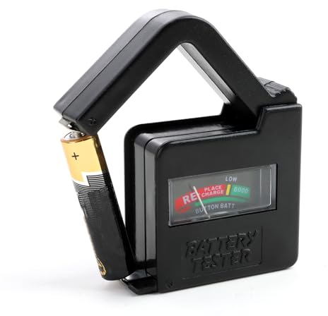 Batterietester für alle Batteriearten, Kompatibel mit AAA, AA, C, D, N, 9V und 1,5V Knopfzellen, Batterie Messgerät, Batterieprüfgerät, Batterieprüfgerät mit Anzeige, Batterie Testgerät, Schwarz