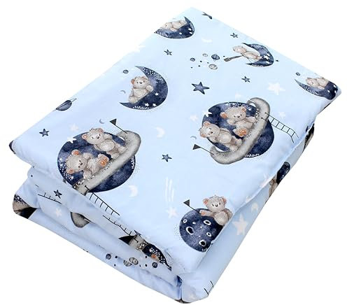 TupTam Kinder Gemusterte Bettdecken Set Ganzjahresdecke Bettdecke Kopfkissen Flachkissen 2tlg., Farbe: Bären im Kosmos, Größe: 135x100 cm