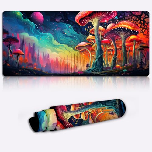 Mousemat Cosmic Mushroom Desk Pad （23.6x13.8x 0.12 inches Large Cloth Mousepad for Office Computers Laptop Desk Table