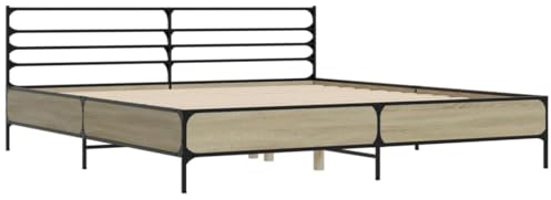 vidaXL Bettgestell, Bett mit Kopfteil für Schlafzimmer, Bettrahmen mit Lattenrost, Schlafzimmerbett Doppelbett, Sonoma-Eiche 180x200cm Holzwerkstoff Metall
