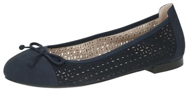 CAPRICE Damen Ballerinas aus Leder mit Lochmuster, Blau (Ocean Suede), 41 EU