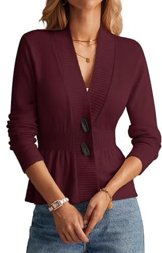 Grace Karin Cardigan da Donna 2025 con Bottoni, Leggero, Casual, Aperto sul Davanti, Maglione all'Uncinetto, Cappotto Lavorato a Maglia, Vino Rosso, M