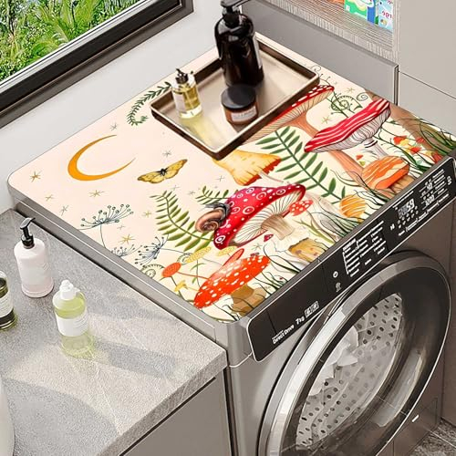 FANSU Tapis de Protection Dessus Machine à Laver, Tapis pour Dessus de Machine à Laver Antidérapant Housse pour Dessus de Machine à Laver Absorbant Séchage Rapide (Champignon Rouge,40x50cm)