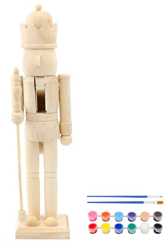 Woodaen Christmas Nutcracker Soldier 38cm Unpainted Blank Nutcracker Soldier Figure Nutcracker Ornament with Paint and Pen for Kids Gift DIY Art Craft Gift Decorations Unfinished Christmas Doll (B)