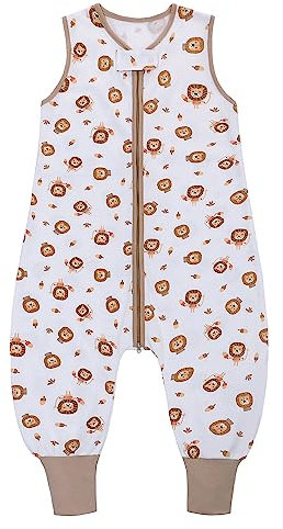 Baby Schlafsack Sommer mit Füßen 0.5 Tog 100% Baumwolle Kinder Sommerschlafsack für Jungen und Mädchen (Löwe, S/6-18M)