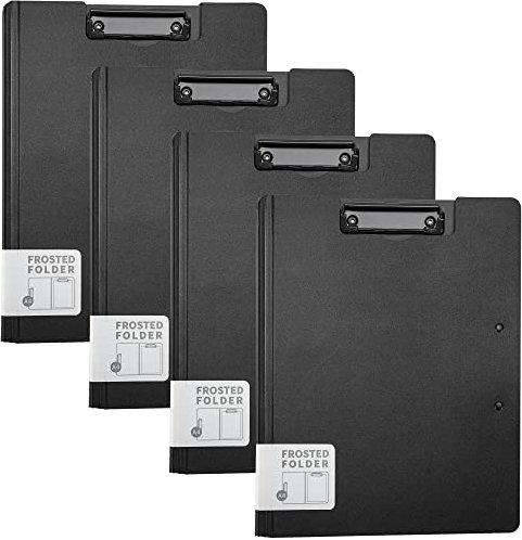 Portapapeles de Plástico, Carpetas y Tableros con Doble Pinza A4, Panel de Escritura Portadocumentos Clipboard para Escuela Colegio Oficina Estudio Dibujo, 4PCS (Negro)