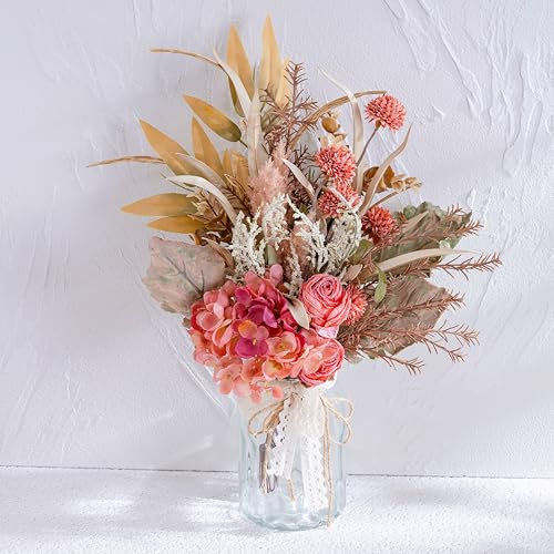 Yorkmills Artificial Fake Flowers in Vase- Pink Rose, Hydrangea and Dandelion Flowers with Vase for Spring Decor Arrangement Decor Home Coffee Centerpiece Table Decor
