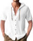 Ophestin Men's Hoodie Shirt Short Sleeve Button Down T Shirts Casual Cotton Beach Hoodies Tops White M