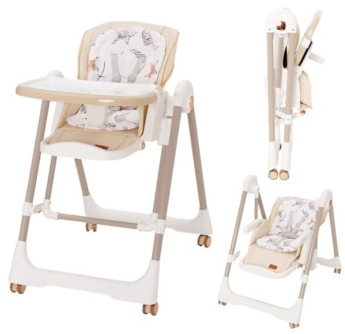 Arkyomi hochstuhl baby 3in1 kinderstuhl mit fußstütze/rollen,baby hochstuhl ab geburt mit liegefunktion,kinderhochstuhl klappbar ab 0-36 monate Kinder kleinkinder(Weiß)