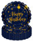 EVYIENEN 50PCS Happy Birthday Paper Plates,7 Inch Disposable Dark Blue and Gold Birthday Cake Plates Scalloped Dessert for Decorations Party Supplies