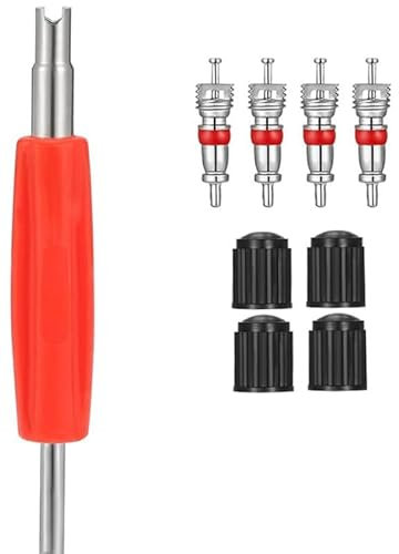 9 Stück Reifenventil Werkzeug Set, Autoventil Schlüssel Einzelkopf Ventilkern Entferner, 4 Reifenventilkappen, 4 Ventilkern, für Auto, Motorrad, Fahrrad
