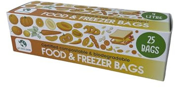 Eco Green Living 4 Litre Plastic Free Freezer Storage Food Bags, Tie Top Storage with Labelling Space 100 Bags
