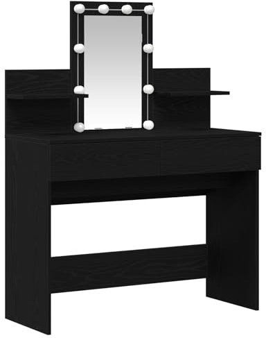 vidaXL Schminktisch Schwarze Eiche 100 x 40 x 130 cm Holzwerkstoff, Moderne Schminkkommode, rechteckiger Tisch, Spiegel, Organizer, minimalistisches Möbelset.