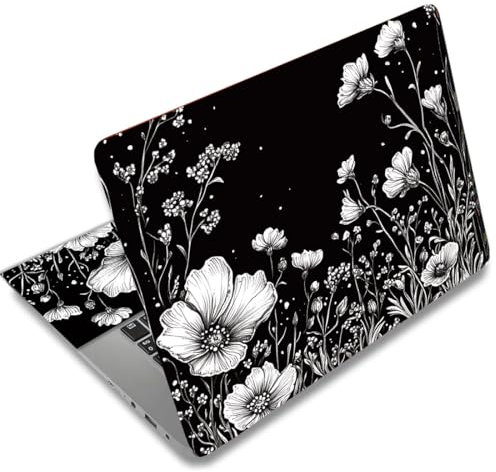 SUPERDANT Laptop Skin Schutz Laptop Skin Aufkleber Art Schutz Universell Wiederverwendbar Personalisierbar Für Notebook Skins Aufkleber Passend Laptops Folie Für 12-15.6 Zoll Schwarz Weiß Flower